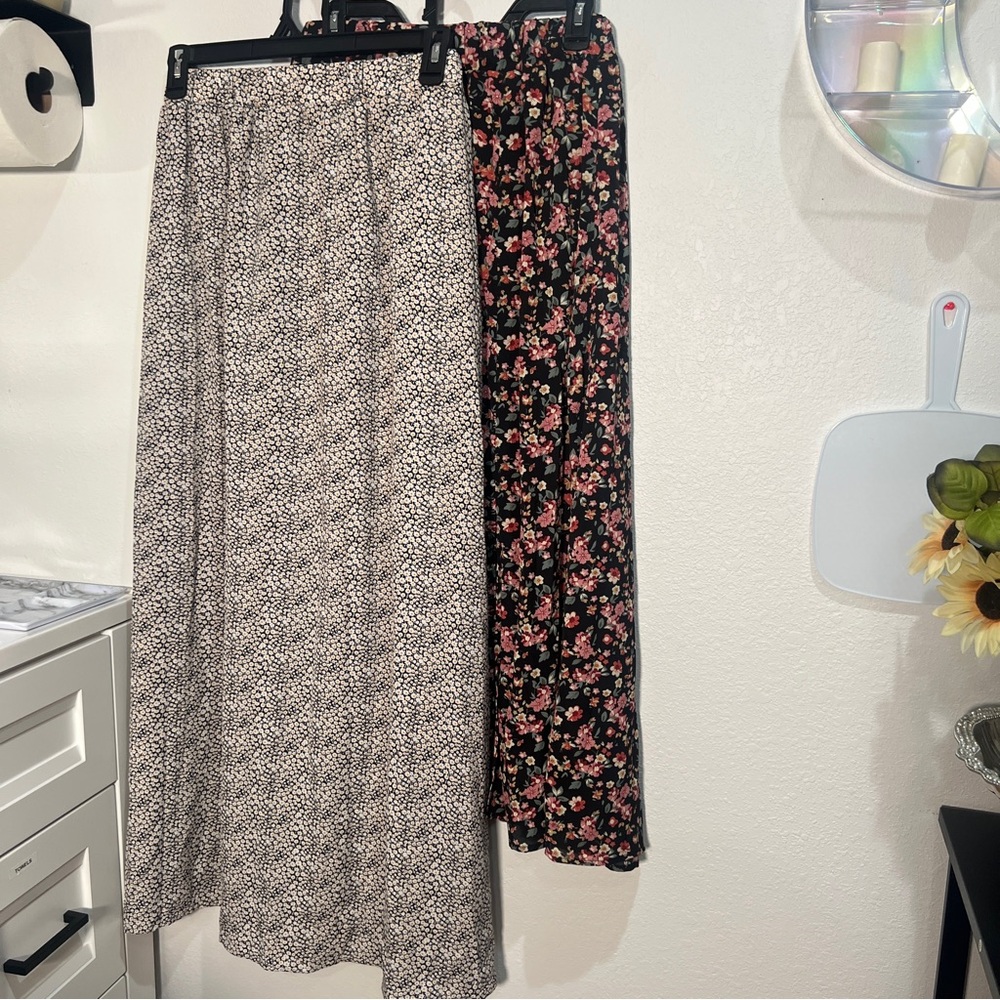 SHEIN Black and Pink Floral Maxi Skirt Set